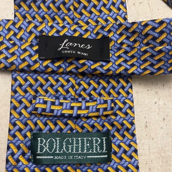 Bolgheri 100% Silk Mens Neck Tie; Made in Italy; Blue/Yellow Basketweave Pattern - Picture 4 of 9